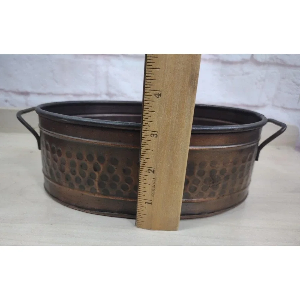 Vintage Oval Planter Pot Distressed Hammered Copper Color Metal Rustic Retro